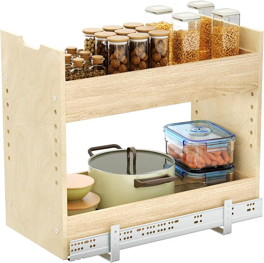 ROOMTEC Pull Out Cabinet Organizer with U Bracket,10½”W x 18½”H 2-Tier Adjustable Kitchen Spice Rack, Spice Rack Organizer for Narrow Cabinet Drawers Slide Out, Soft Close