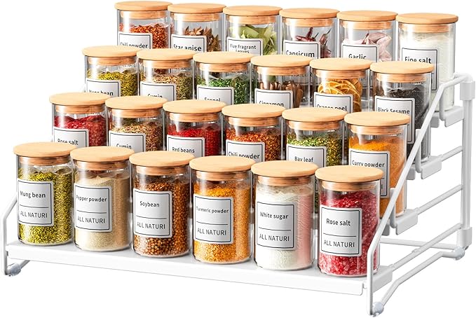 RCHYFEED Spice Rack Organizer for Cabinet, 4 Tier Spice Organization for Cabinet Adjustable Step Storage,Tierd Spice Rack Seasoning Organizer for Kitchen Countertop Pantry, Metal(1 Pack)