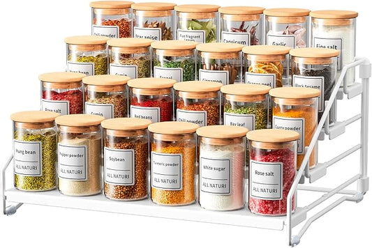RCHYFEED Spice Rack Organizer for Cabinet, 4 Tier Spice Organization for Cabinet Adjustable Step Storage,Tierd Spice Rack Seasoning Organizer for Kitchen Countertop Pantry, Metal(1 Pack)