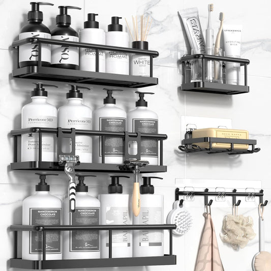 YASONIC Shower Caddy, 100% Rustproof Shower Shelves for Inside Shower, No Drilling Bathroom Organizers and Storage, 6 Pack Large Capacity Bathroom Caddy for Kitchen & Home Decor