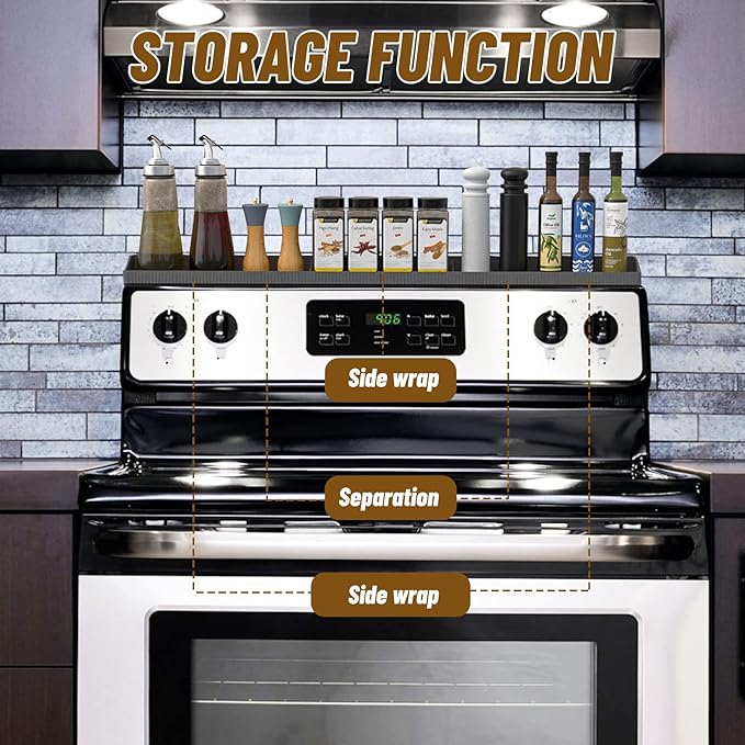 30 Inch Silicone Magnetic Stove Top Shelf with 6 Magnets, Stove Spice Rack Shelf Foldable Magnetic Spice Rack for Stove, Stove Shelf for Back of Stove, Stove Rack for Kitchen (grey)