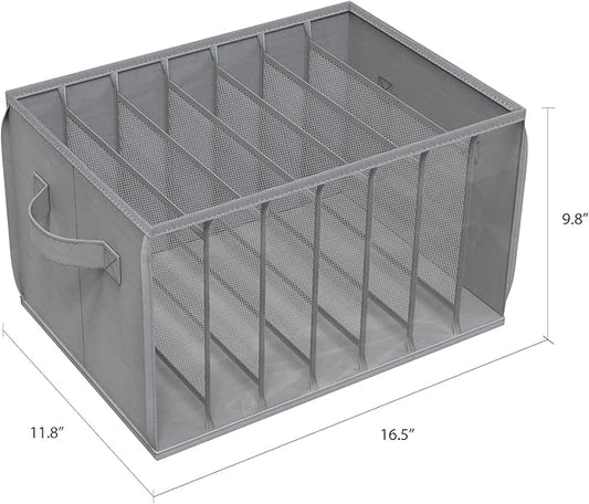 Zilink Upgraded Wardrobe Clothes Organizer with Support Board Clear Jeans Organizer for Closet with 7 Grids Divider Closet Drawer Organizer for Jean Pant Sweater Legging T-Shirt, 6 Pack, Grey