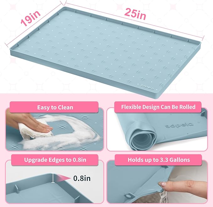 Sdpeia Under Sink Mat for [25" x 19"] Cabinet, Upgraded Silicone Waterproof Mat Kitchen Cabinet Liner Cabinet Protector Kitchen Organizers and Storage