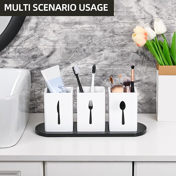 GEHE 3Pcs Silverware Caddy Utensil Holder for Countertop, Utensil Caddy for Parties, Flatware Organizers with Tray, Silverware Caddy Organizer Holder for Forks, Spoons, Knives, White