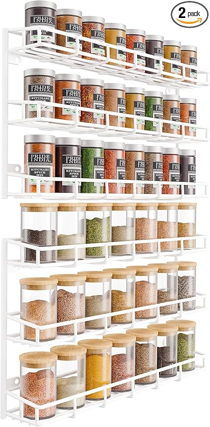 SUFAUY 2pcs Wall Spice Rack for Kitchen, 3 Tier Pantry Door Spice Rack Organizer Wall Mount, White