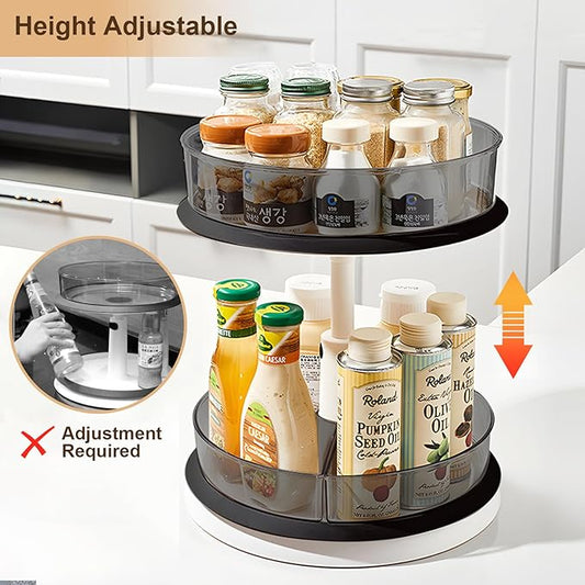 2 Tier Lazy Susan Turntable Organizer for Medicine Cabinet Bottle Pantry Countertop with Clear Large Spice Rack 11 Inch Grey