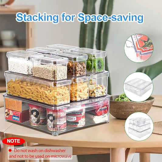10-Pack Fridge Organizer – Stackable Refrigerator Storage Bins with Lids – BPA-Free Clear Fruit Storage Containers for Vegetables, Food & Drinks