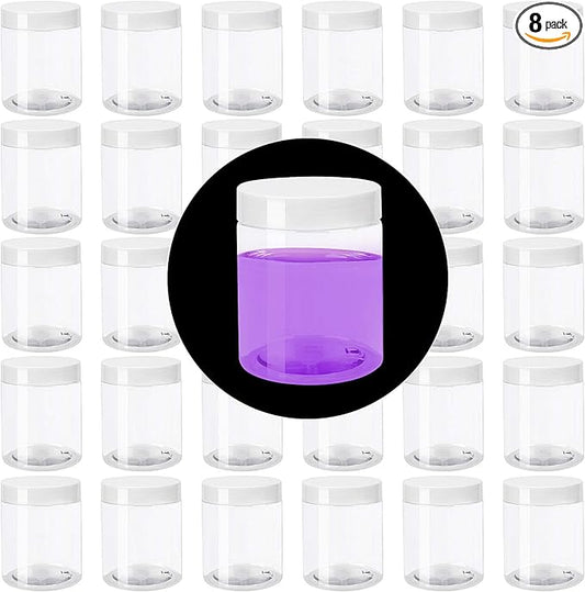 ZOENHOU 30 PCS 8 OZ Clear Plastic Jars with White Lids, Leakproof Food-Grade Storage Refillable Containers Bulks, Spice Sample Slime Jars for Beauty Products, Kitchen Household Jewelry Bead Storage