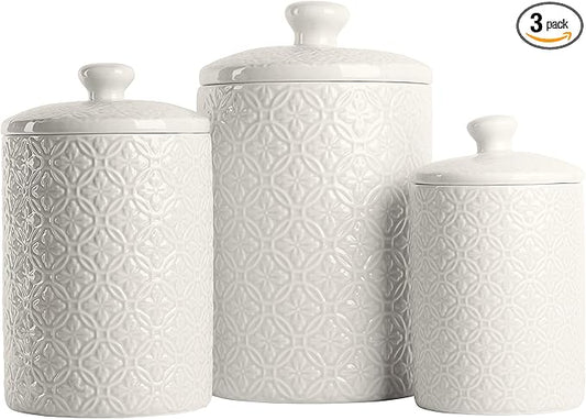 10 Strawberry Street Kitchen Canister, 3 Piece Set, Hampton White