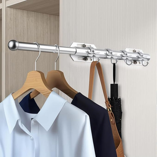 12" Valet Rod for Closet Pull Out with 4 Dragonfly-shaped Hooks, Silver