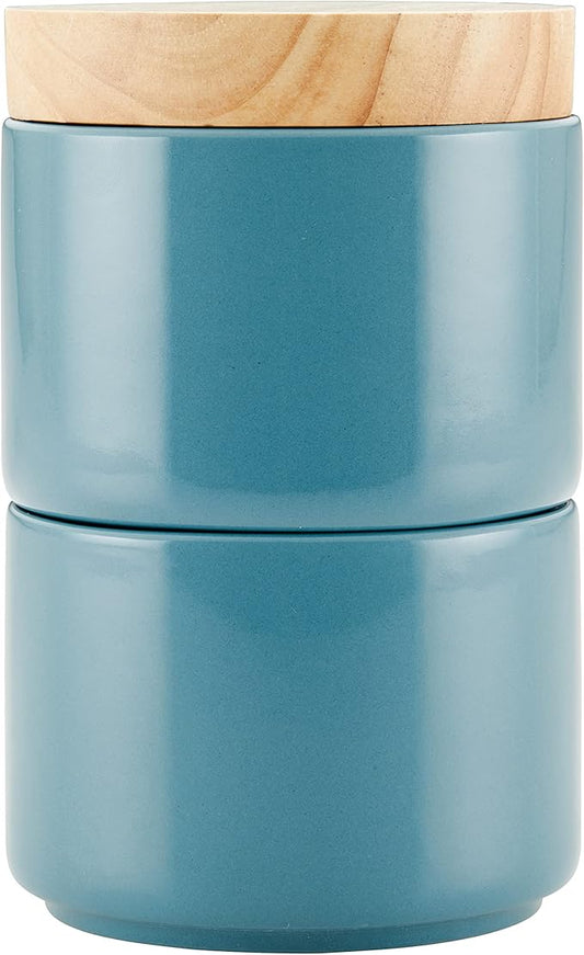 Rachael Ray Ceramics Stacking Spice/Seasoning Box Set with Lid, 2 Piece, Agave Blue