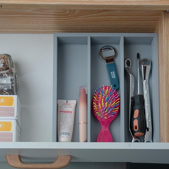 Silverware Organizer Bamboo Kitchen Drawer Organizer, Flatware Organizer Tray for Kitchen, Flatware, Utensils（Gray）