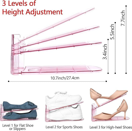 Yes!Fresh Shoe Slot Organizer, Boutique Display Style Shoe Stacker for A Pair of Shoes, Separable Shoe Rack for Closet Organization, 3 Adjustable Narrow Shoe Rack (Pink, 8 Pack)