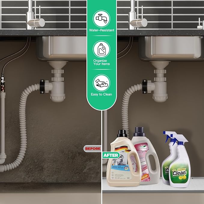 TRZZ Silicone Waterproof Under Sink Mat 31" x 22", Drip Tray and Cabinet Liner for Kitchen and Bathroom, Prevents Water Damage and Organizes Cabinets (Brown)