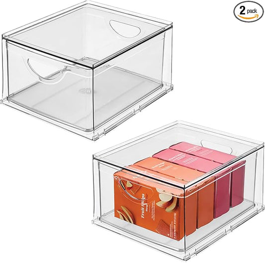 iDesign Stackable Storage Drawer for Fridge, Pantry, or Under Sinks, Set of 2, Clear, Made in USA