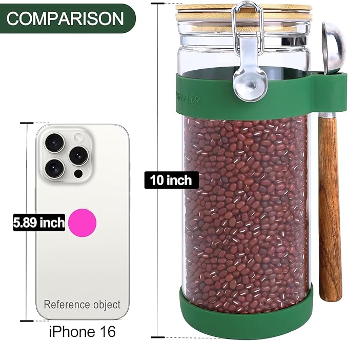 KKC HOME ACCENTS Air tight Glass Food Storage Canister with Lid and Scoop, Airtight Sealed Glass Container with Clamp Lid for Ground Coffee or Beans,Loose Tea,Brown Sugar,50 Fluid Ounce