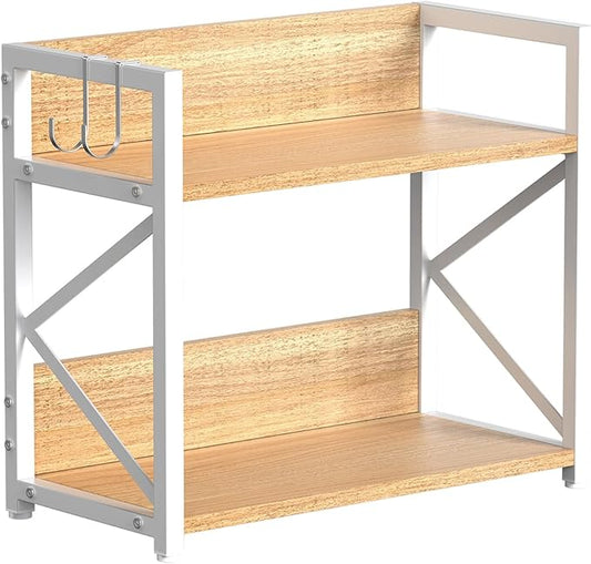 Spice-Rack-Organizer-Shelf for Kitchen Counter, 2 Tiers Coffee Bar Station Organizer for Countertop，Space Saving Desk Shelving Riser Unit (Maple, Medium)