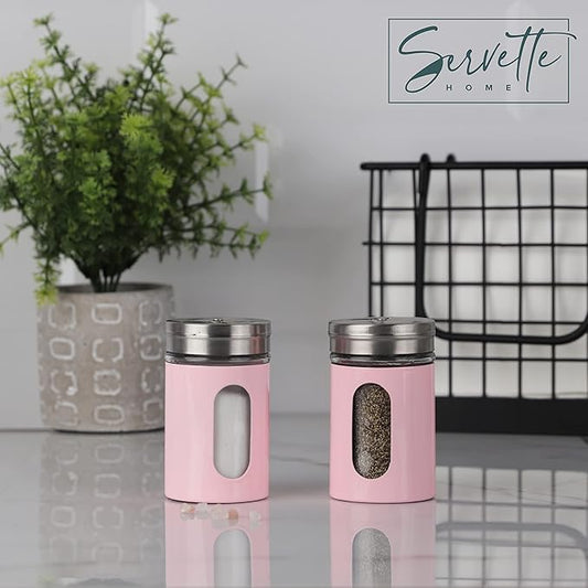 Light Pink Salt Pepper Shakers Retro Spice Jars Glass - Set of 2