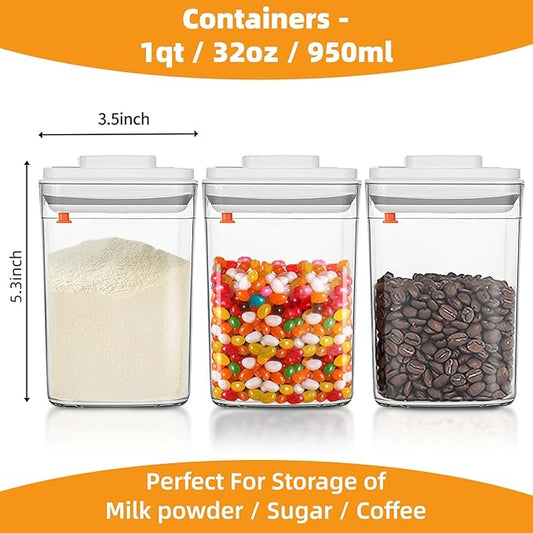 Food Storage Jars with POP-UP Lids- 3 Piece(0.7qt / 23oz),Airtight Food Storage Containers,Storage for Milk Powder Coffee Candy Noodles Nuts for candy