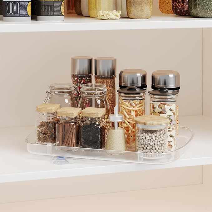 Clear Lazy Susan for Refrigerator Rectangular Fridge Turntable Organizers and Storage Pull Out & 360° Rotating for Cabinet Pantry Kitchen Table Bathroom (2-Pack 13.7"x10.2")