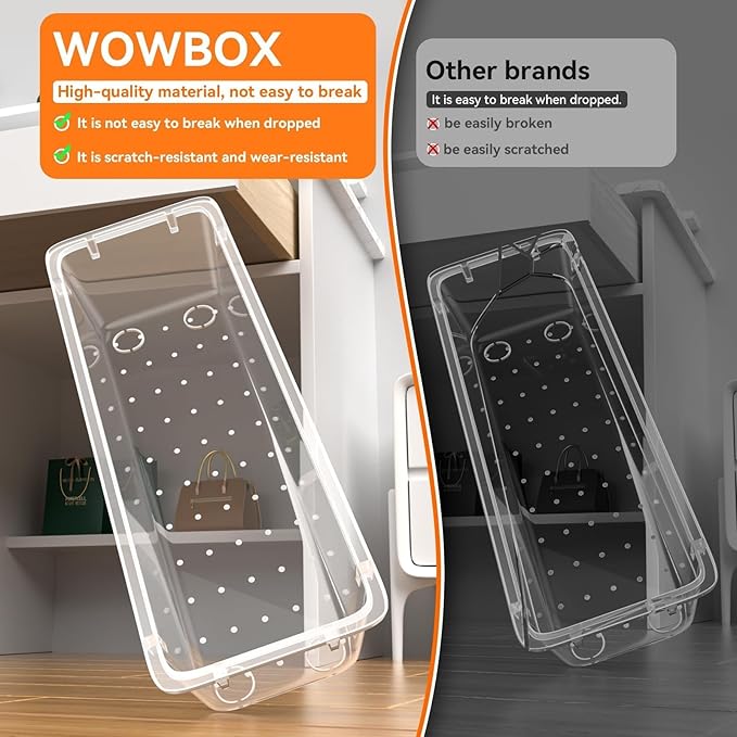 WOWBOX 8 PCS Clear Plastic Drawer Organizer Set, 4 Sizes Desk Drawer Organization and Storage Containers for Makeup, Cosmetics, Jewelry and Gadgets in Kitchen, Bathroom, Bedroom, Office, Clear