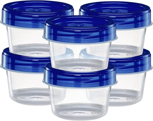 Twist Top Containers Small Food Storage Containers Blue Screw on Lid Reusable Stackable Leakproof Airtight, Pack of 10-4 oz Containers