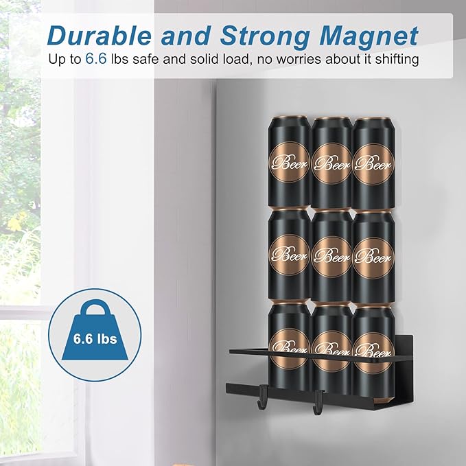 Magnetic Spice Rack, 2 Pack Rack for Refrigerator, Strong Shelf with Removable Hooks, fridge organizer Holding Jars, Perfect Space Saving stove shelf, Black, (JMSR-001)