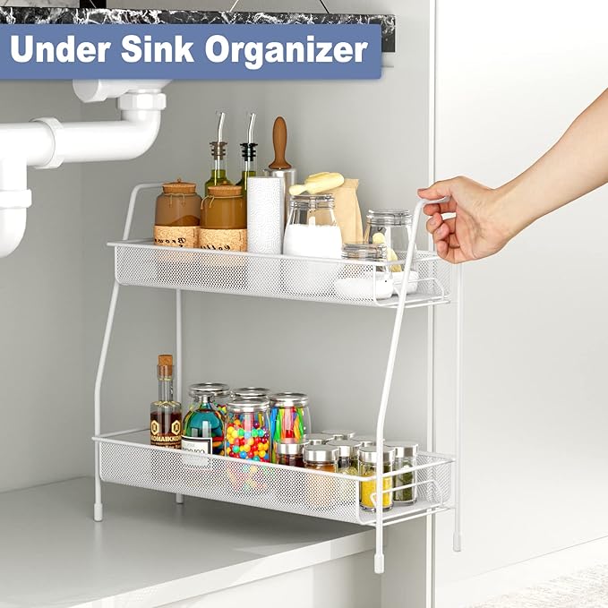 EKNITEY Bathroom Countertop Organizer Rack - 2 Tier Counter Spice Rack Metal Makeup Rack Small Perfume Vanity Organizer for Sink/Bedroom/Living room/Kitchen/Office