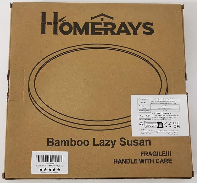 Lazy Susan Organizer Homerays 10 Inch Non-Skid Bamboo Lazy Susan for Kitchen Rotating Spice Rack for Kitchen Cabinet, Wood Turntable for Kitchen Countertop Organizer