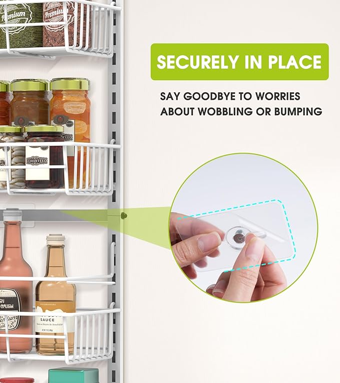 Over The Door Pantry Organizer, Wall Mount Spice Rack, Pantry Hanging Storage and Organization, 6 Adjustable Baskets Heavy-Duty Metal for Home & Kitchen, Back of Door Seasoning Rack - White