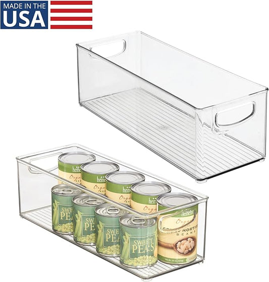 InterDesign iDesign Plastic Stackable Pantry Bin - Storage Bin with Handles for Cabinets or Fridge - Set of 2 - Clear
