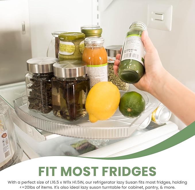 NOSTALGIQ 360° Rotating Lazy Susan for Refrigerator| Rectangular Fridge Organizer | Cabinet, Pantry, Refrigerator Organizers and Storage | Effortlessly Refrigerator Organizing Solution (16.5 x 11in)