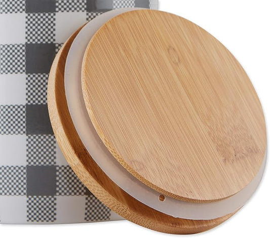 DII Ceramic Canister Sets for the Kitchen Food Safe Storage Containers with Lids, Large, Medium & Small, Buffalo Check, Gray & White, 3 Count