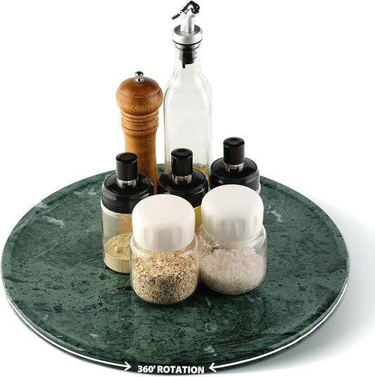 Marble Lazy Susan, 16 in Lazy Susan Turntable Organizer for Cabinet Pantry Kitchen Countertop Fridge Bathroom Makeup Vanity Countertop, Detachable Lazy Susan Organizer, Green