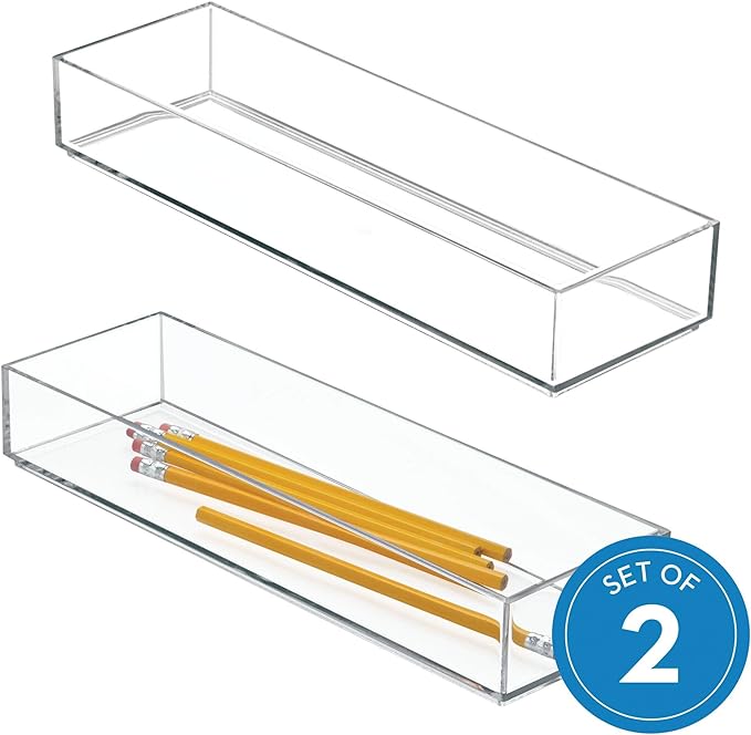 iDesign Clarity Drawer, Kitchen and Bathroom Organization Silverware, Spatulas, Gadgets, Large-Set of 2
