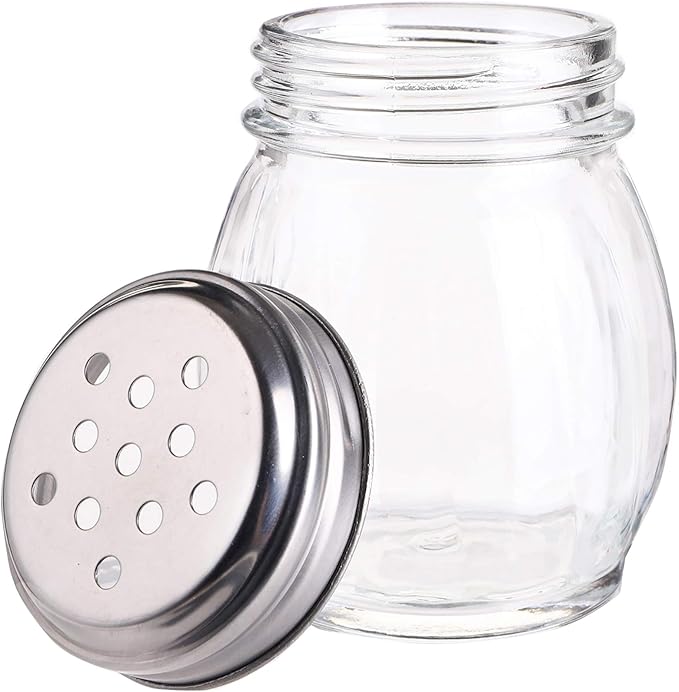 Nicunom 20 Pack 6 Oz Spices Shaker with Perforated Stainless Steel Lid, Swirl Glass Parmesan Cheese Shaker with Slotted Caps, Salt and Pepper Shakers Set, Seasonings Spice Retro Style Dispensers