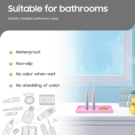 Vanity and Bathroom Tray, 6.3" ABS Countertop Organizer,Waterproof Vanity Tray for Toilet Tank,Perfume,Soap,Keys,Bathroom Accessories,Kitchen and Bath Trays,Non Slip Small Trays,Pink