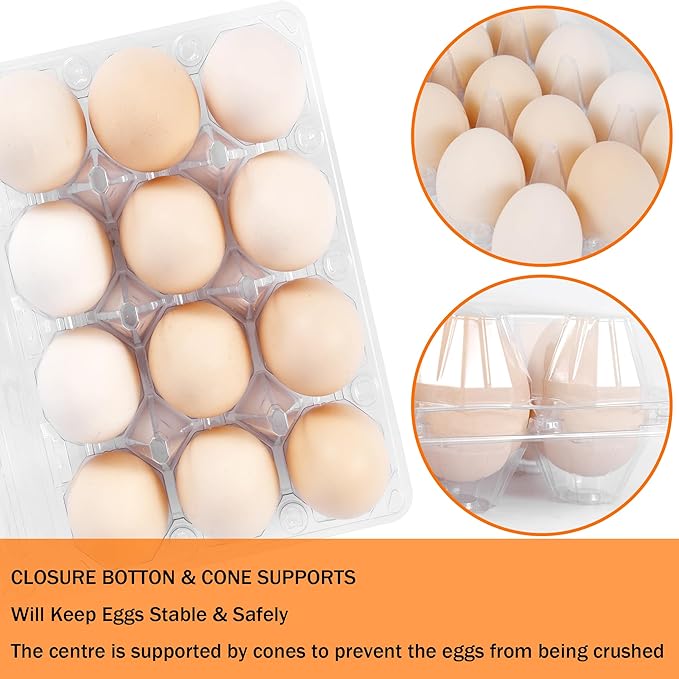 100 Pack 12 Count Plastic Egg Cartons - Bulk Cheap Clear Reusable Egg Containers for Chicken Eggs, Dozen Egg Storage Solutions.