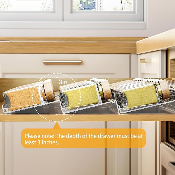 Expandable Spice Drawer Organizer 2-Pack, Adjustable Clear Acrylic Spice Rack for Drawer, Ideal for Kitchen Spice Organization, Seasoning Organizer Holds Up to 24 Jars(Jars Not Included)