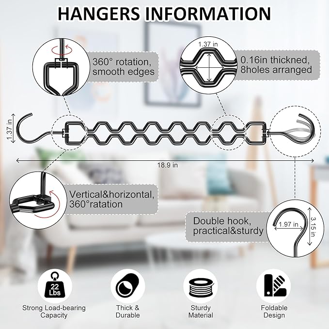 12 Pack Space Saving Hangers for Clothes, Heavy Duty 30Lbs Capacity Magic Collapsible Clothes Space Saver Metal Hanger Organizer with 360° Swivel Hook, Closet Organizers Dorm Room Essentials Black