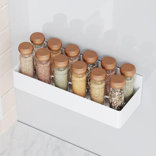 Magnetic Spice Rack for Refrigerator, Kitchen Organizer and Storage Shelf, White (4 Pack)…
