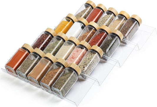 Spice Drawer Organizer 4 Tier, Acrylic Seasoning Organizer Rack, Clear Spice Rack Tray, Kitchen Seasoning Jars Drawers Insert (Jars Not Included/ Expandable From 9" to 18")