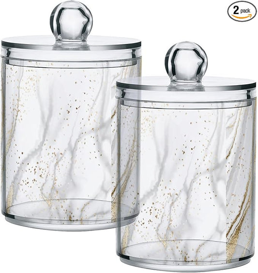 Gold Marble 2PC Airtight Transparent Glass Storage Jar, Food Storage Container Glass, Can Store Candy, Salt, Coffee Beans, With lid, Easy To Use