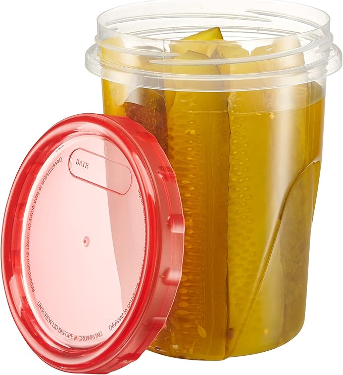 PLASTICPRO 6 Pack Twist Cap Food Storage Containers with Red Screw on Lid- 32 oz Reusable Meal Prep Containers - Freezer and Microwave Safe Red Plastic Food Storage
