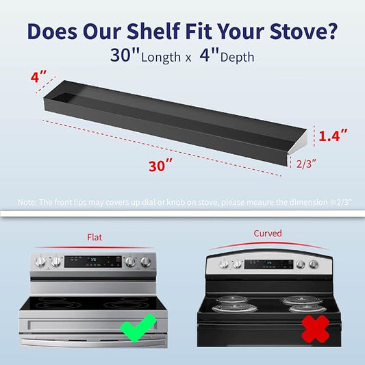 30" Upgrade Stainless Steel Stove Top Shelf, Magnetic Shelf for Kitchen, Over The Stove Spice Rack Organizer, Back of Oven Rack with Border All Around, Black