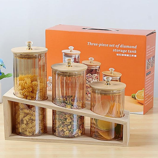 Glass Storage Containers with Lids (17oz/22oz/27oz), 3-Pack Glass Jars with Lids, Clear Glass Sugar Container, Pantry Organizers and Storage for Cookie Flour Oat Pasta Tea Coffee Bean