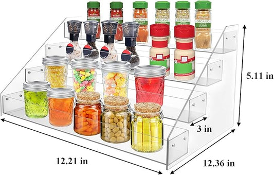 WUIVIUT Spice Rack Organizer For Cabinet, 3 in/Tier Acrylic Tiered Spice Shelf Can Storage Organizer for Kitchen Pantry Countertop