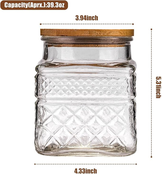WHJY Glass Storage Container with Lid, Airtight Glass Jars, Farmhouse Tea Canister, Dog Treat Jar for Pet, Glass Candy Cookies Coffee Canister Jar Bath Salt Container - Square 47 oz
