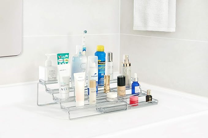 MEIQIHOME 4 Tier Expandable Spice Rack Organizer (11.4 to 22.8 Inch) Step Shelf Spice Storage Holder, for Kitchen Cabinet Countertop Cupboard Pantry, Metal, Chrome