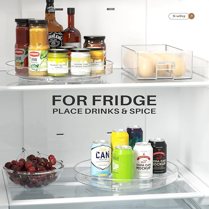 4 Pack Clear Lazy Susan Organizer, 11in Rotating Turntable Organizer, Cabinet Turntable Organizer, Rotating Lazy Susan for Kitchen, Fridge, Bathroom, Vanity Countertop